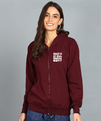Back Printed Women's Cotton Full Zipper Sweatshirt Hoodies with Kangaroo Pocket Winter Wear Hooded Neck Sweatshirt