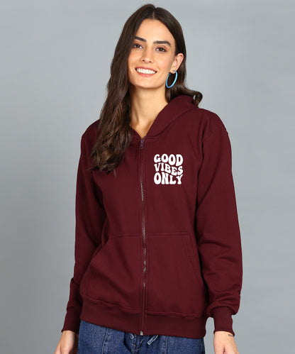 Back Printed Women's Cotton Full Zipper Sweatshirt Hoodies with Kangaroo Pocket Winter Wear Hooded Neck Sweatshirt