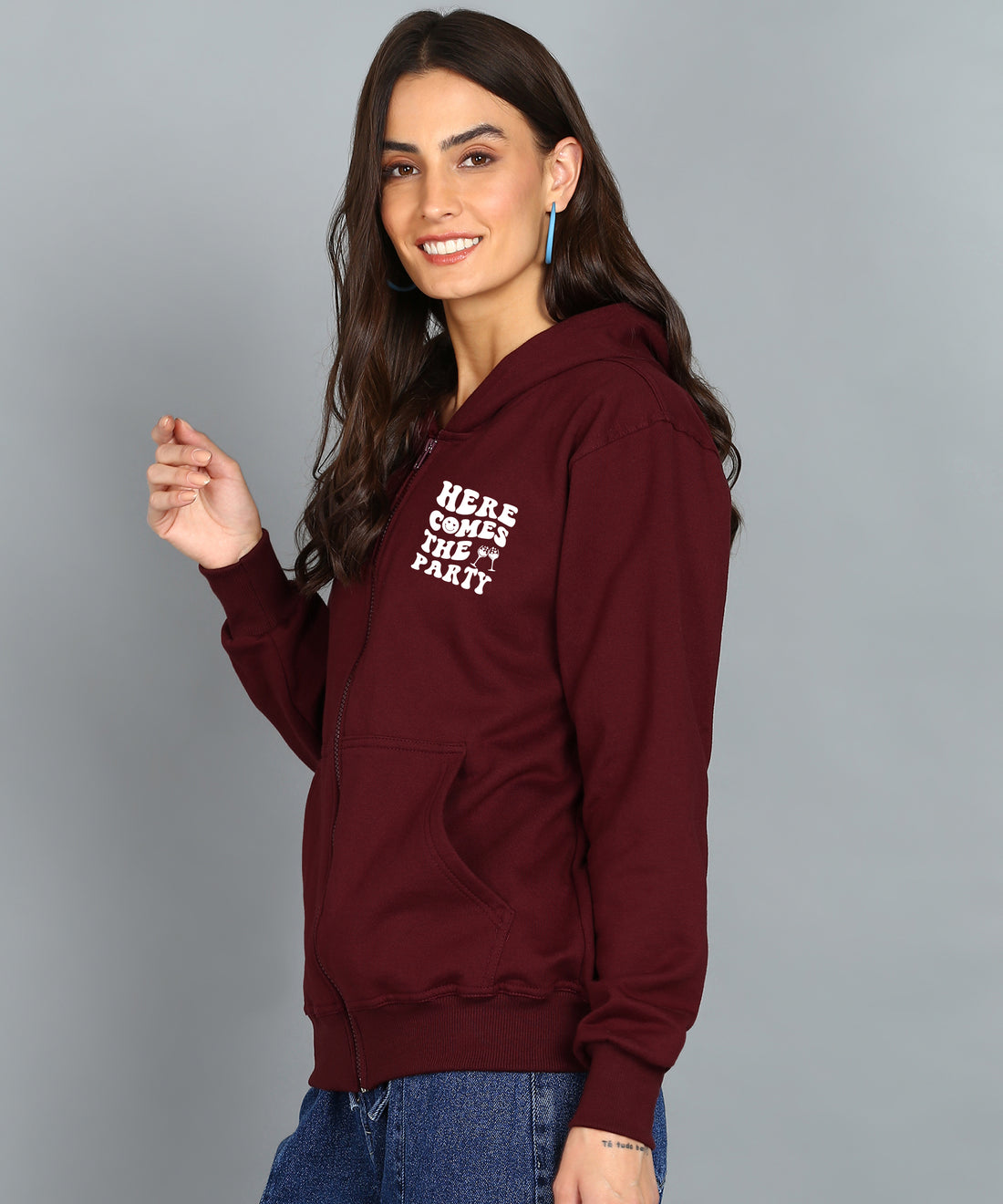 Back Printed Women's Cotton Full Zipper Sweatshirt Hoodies with Kangaroo Pocket Winter Wear Hooded Neck Sweatshirt