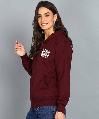 Back Printed Women's Cotton Full Zipper Sweatshirt Hoodies with Kangaroo Pocket Winter Wear Hooded Neck Sweatshirt