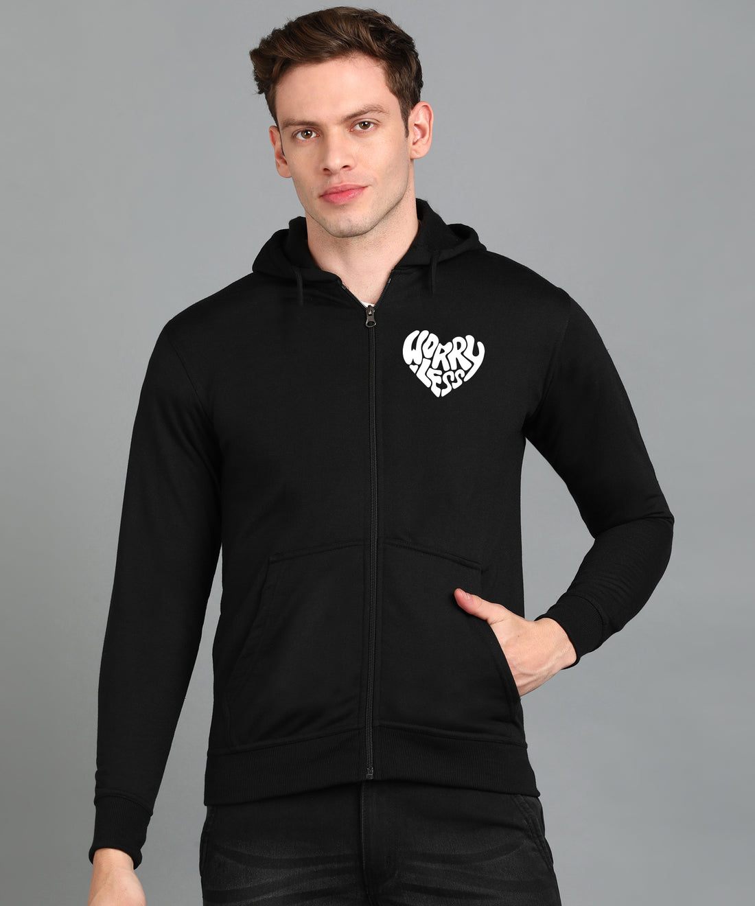 Worry Less Men’s Zipper Hooded Hoodie | Comfortable & Stylish Look