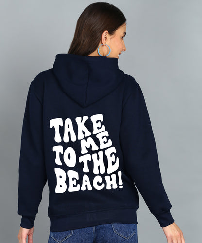 Take Me to The beach Back Printed Women Hooded Hoodies With 2 kangaroo Pockets