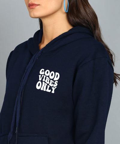 Back Printed Women's Cotton Full Zipper Sweatshirt Hoodies with Kangaroo Pocket Winter Wear Hooded Neck Sweatshirt