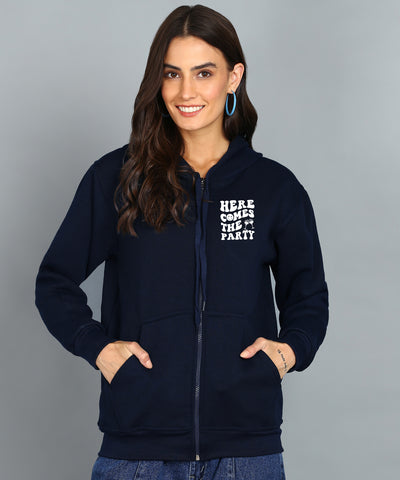 Back Printed Women's Cotton Full Zipper Sweatshirt Hoodies with Kangaroo Pocket Winter Wear Hooded Neck Sweatshirt