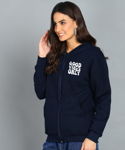 Back Printed Women's Cotton Full Zipper Sweatshirt Hoodies with Kangaroo Pocket Winter Wear Hooded Neck Sweatshirt