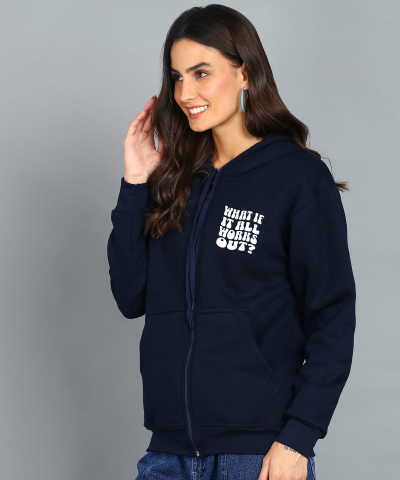 Back Printed Women's Cotton Full Zipper Sweatshirt Hoodies with Kangaroo Pocket Winter Wear Hooded Neck Sweatshirt