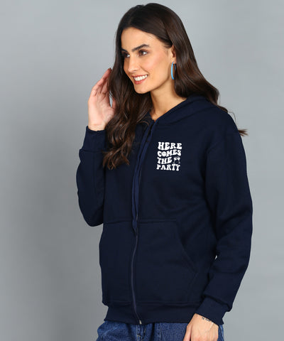 Back Printed Women's Cotton Full Zipper Sweatshirt Hoodies with Kangaroo Pocket Winter Wear Hooded Neck Sweatshirt