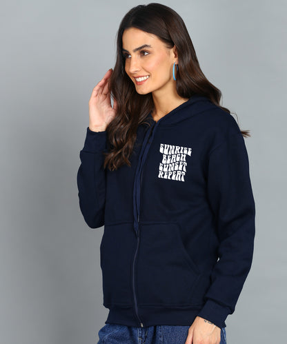 Back Printed Women's Cotton Full Zipper Sweatshirt Hoodies with Kangaroo Pocket Winter Wear Hooded Neck Sweatshirt