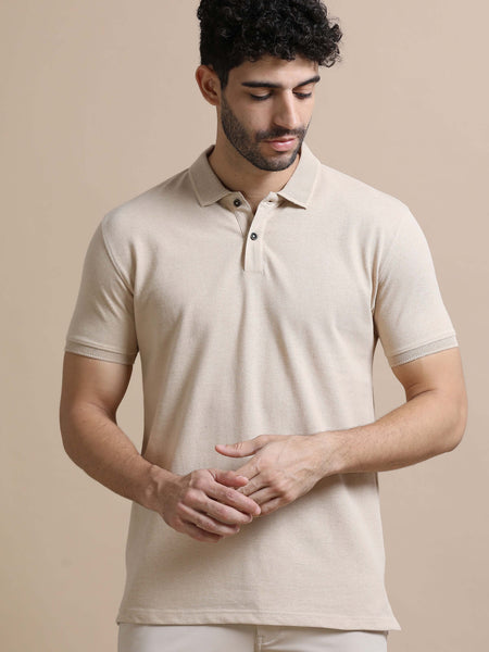 Sustainable Sand Beige Men’s Premium Polo T-Shirt | Eco-Friendly Casual Wear