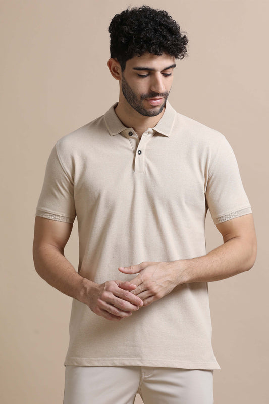 Sustainable Sand Beige Men’s Premium Polo T-Shirt | Eco-Friendly Casual Wear