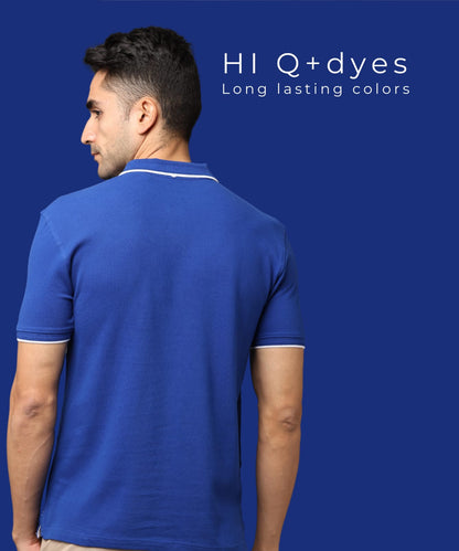 Men Royal Blue Premium Tipping Polo T-shirt