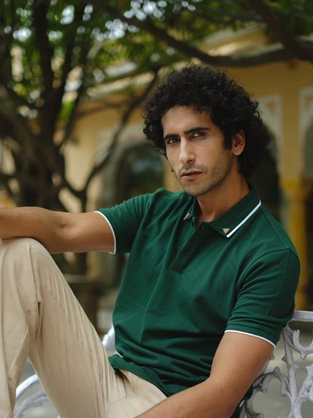 Men Bottle Green Premium Tipping Polo T-shirt