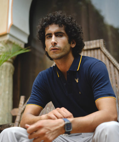 Men Midnight Navy Premium Tipping Polo T-shirt