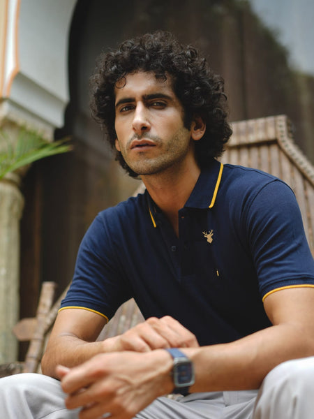 Men Midnight Navy Premium Tipping Polo T-shirt