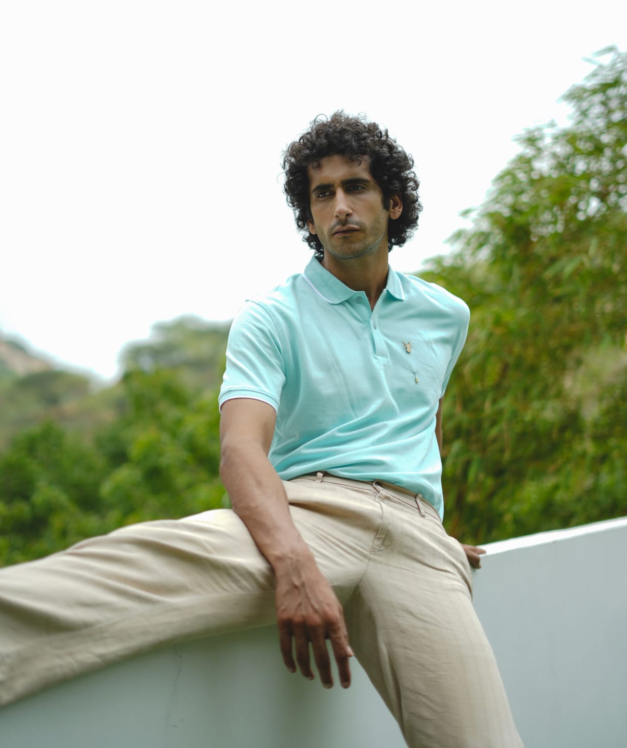Men Mint Blue Premium Tipping Polo T-shirt