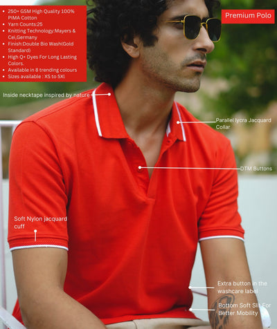 Men Red Premium Tipping Polo T-shirt