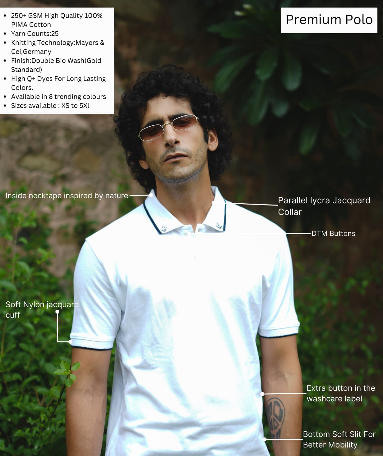 Men White Premium Tipping Polo T-shirt