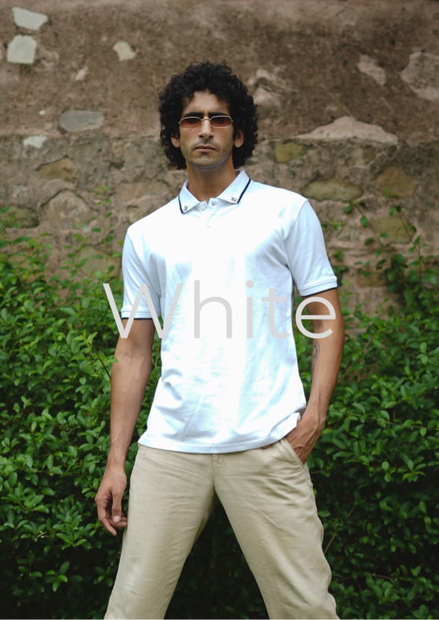 Men White Premium Tipping Polo T-shirt
