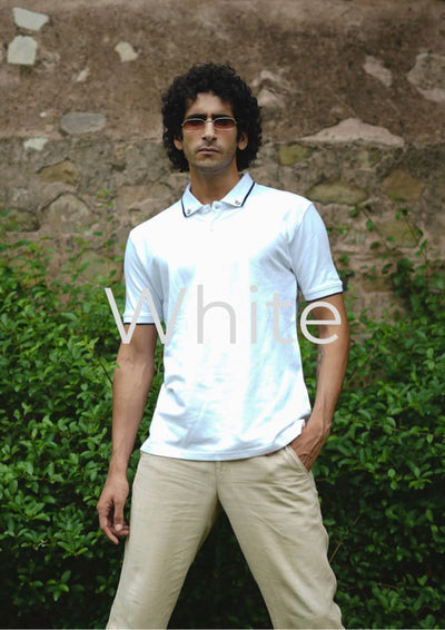 Men White Premium Tipping Polo T-shirt