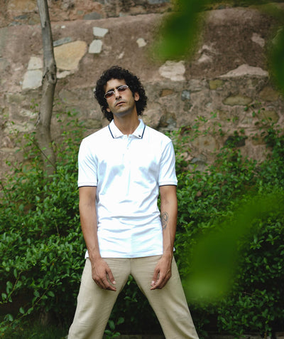 Men White Premium Tipping Polo T-shirt