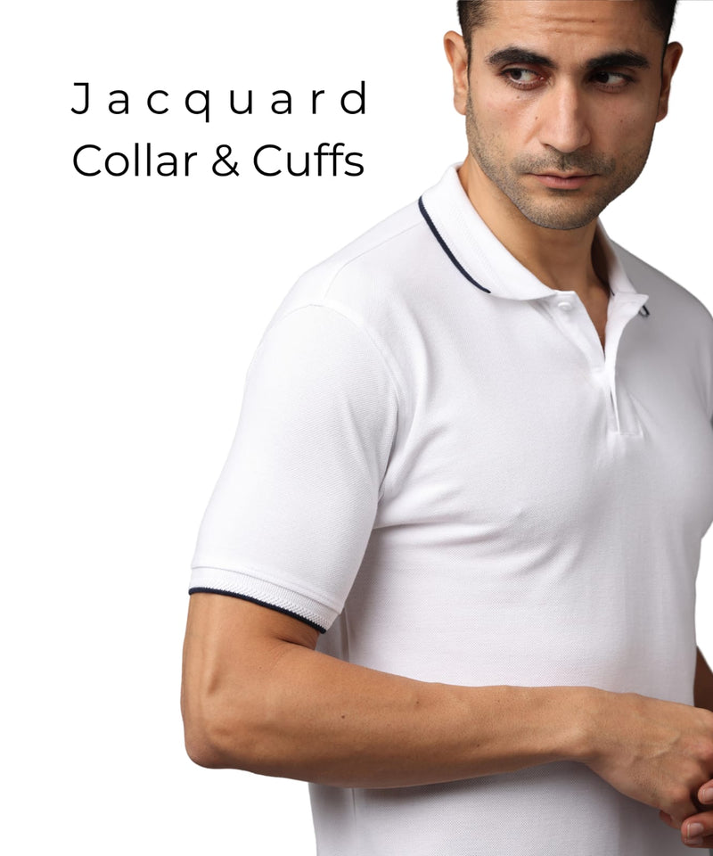 Men White Premium Tipping Polo T-shirt