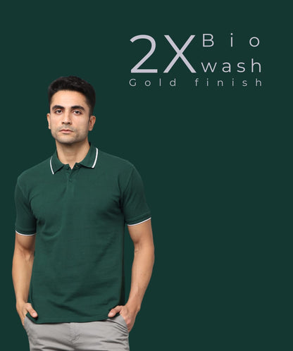 Men Bottle Green Premium Tipping Polo T-shirt