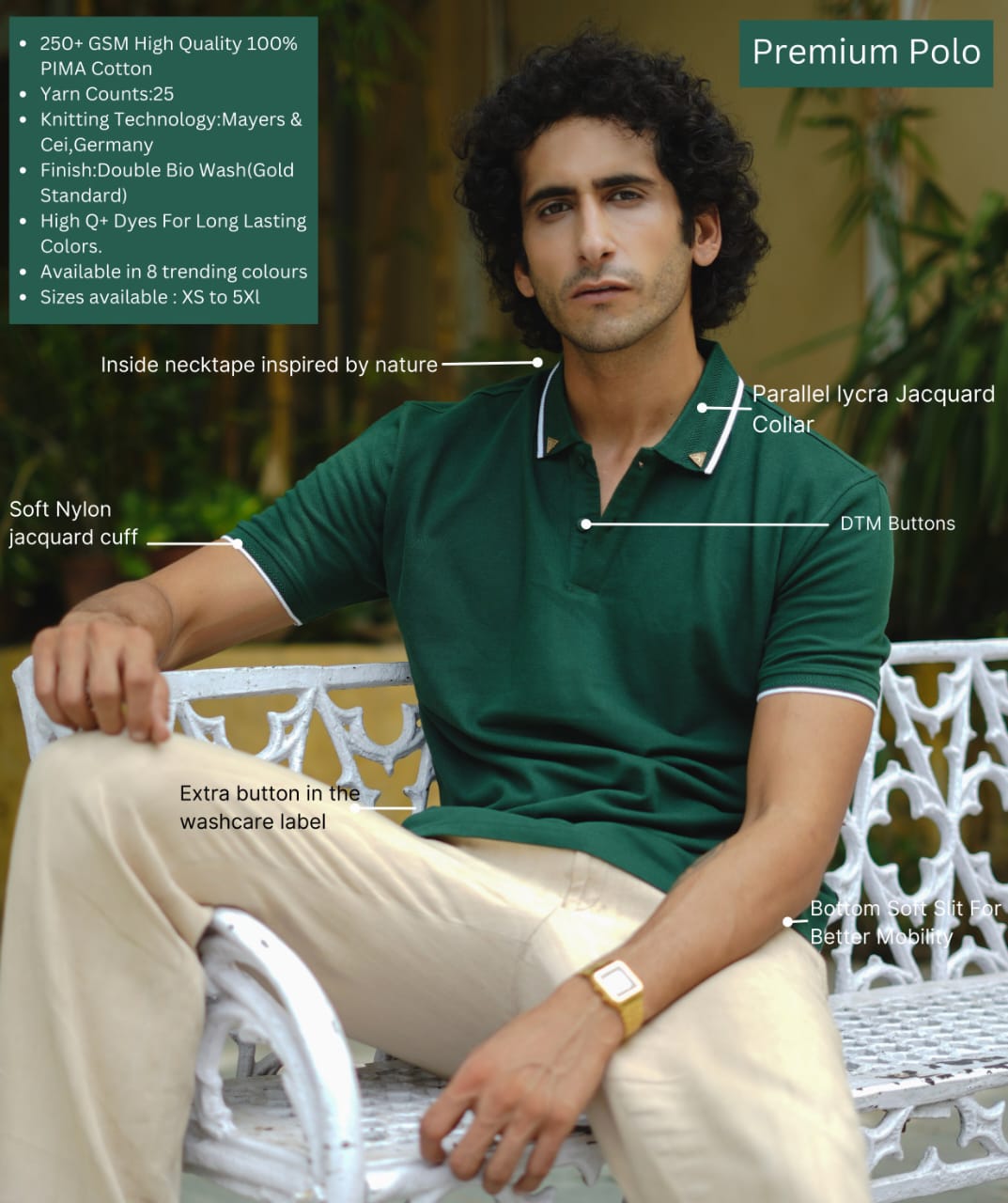 Men Bottle Green Premium Tipping Polo T-shirt