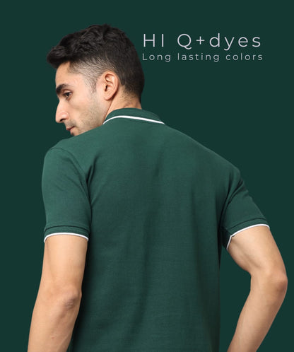 Men Bottle Green Premium Tipping Polo T-shirt