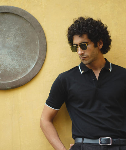 Men Black Premium Tipping Polo T-shirt