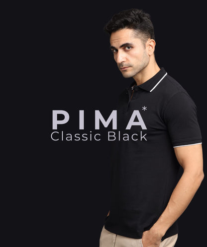 Men Black Premium Tipping Polo T-shirt