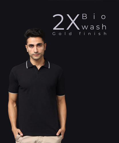 Men Black Premium Tipping Polo T-shirt