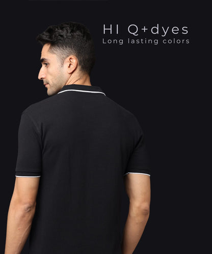 Men Black Premium Tipping Polo T-shirt