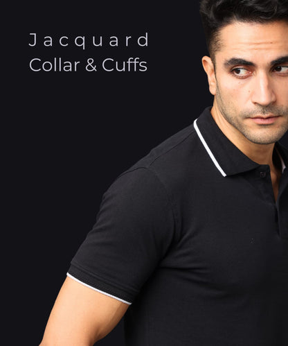 Men Black Premium Tipping Polo T-shirt