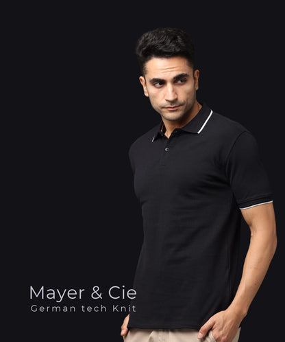 Men Black Premium Tipping Polo T-shirt