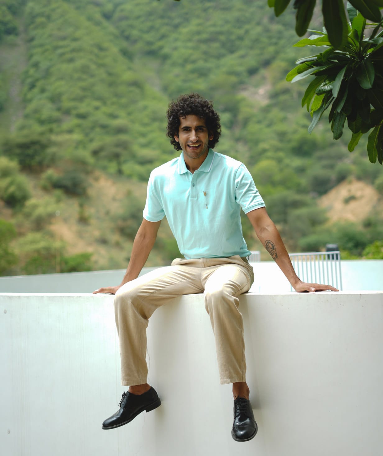 Men Mint Blue Premium Tipping Polo T-shirt