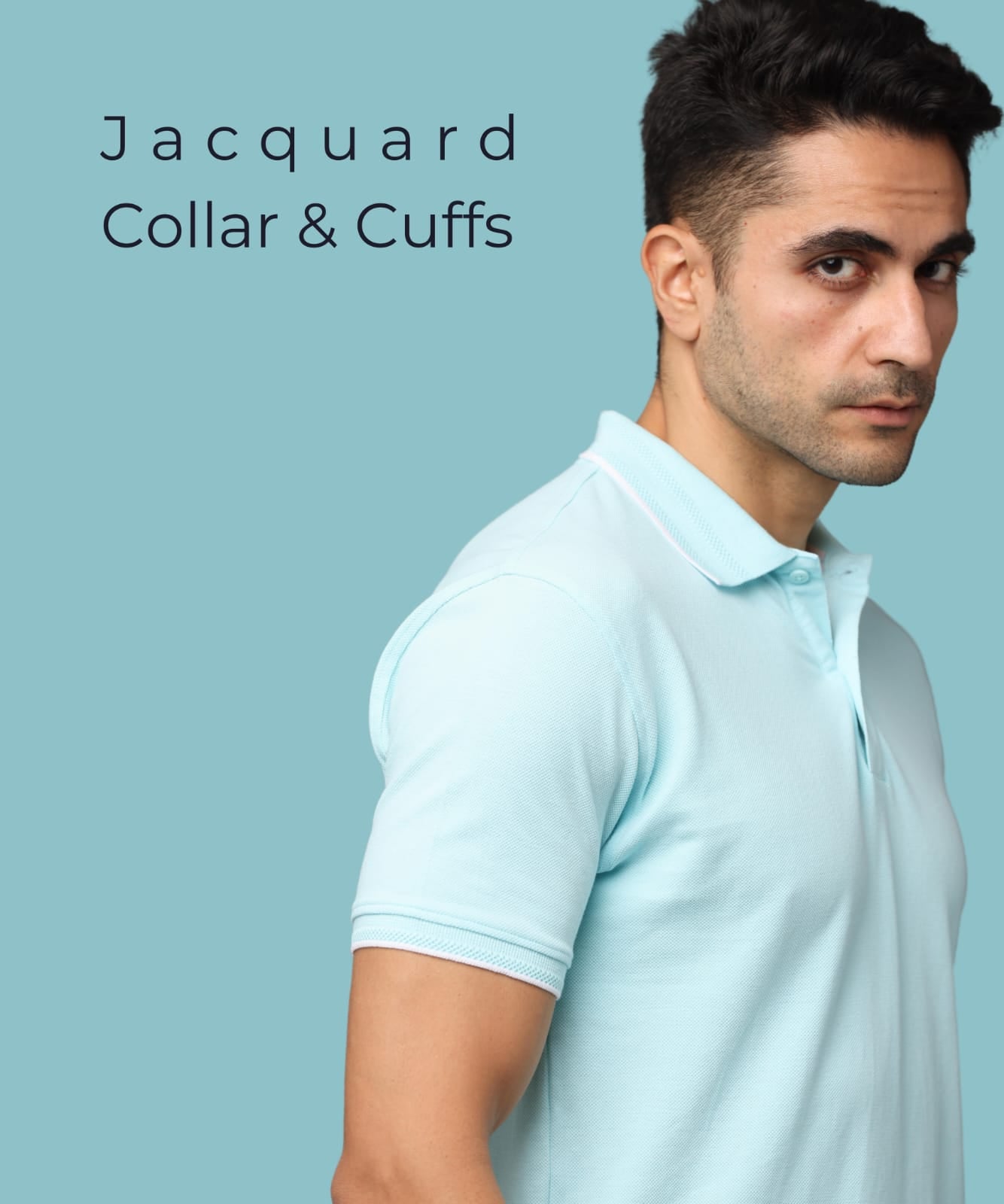 Men Mint Blue Premium Tipping Polo T-shirt