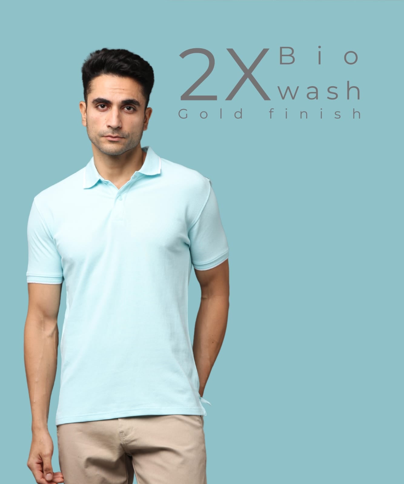 Men Mint Blue Premium Tipping Polo T-shirt