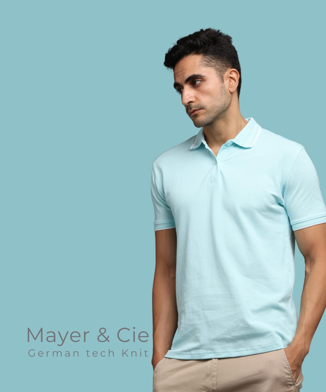 Men Mint Blue Premium Tipping Polo T-shirt