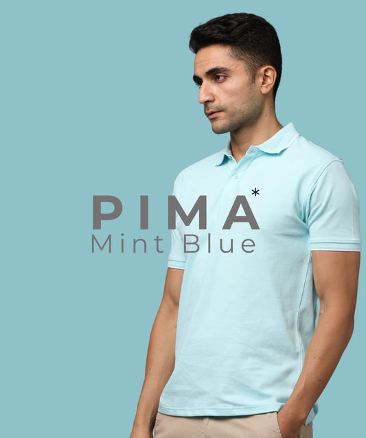 Men Mint Blue Premium Tipping Polo T-shirt