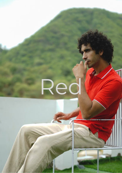 Men Red Premium Tipping Polo T-shirt