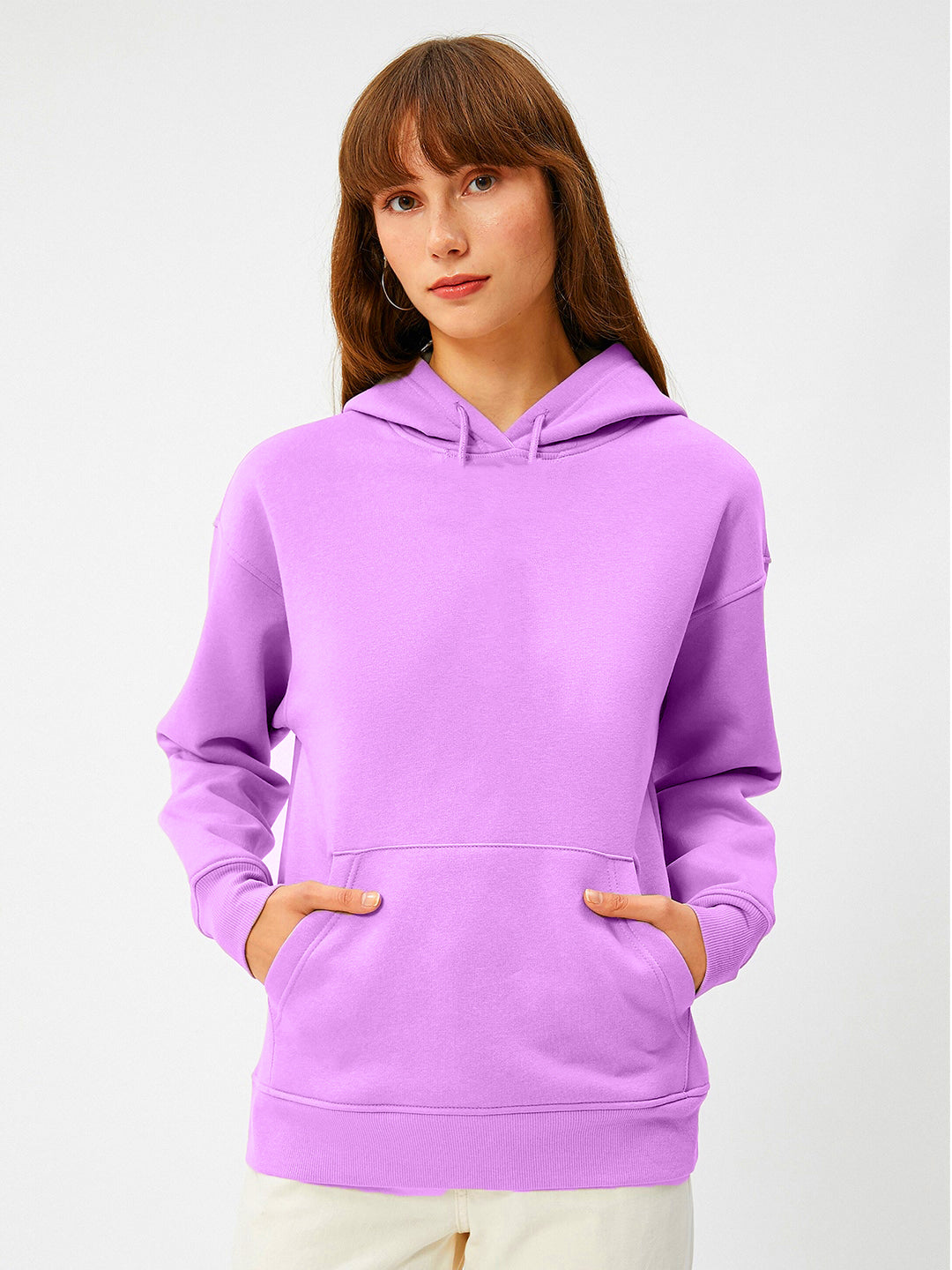 Women Plain Solid Pullover Hooded Hoodie Sweatshirt with 2 Kangaroo Pockets