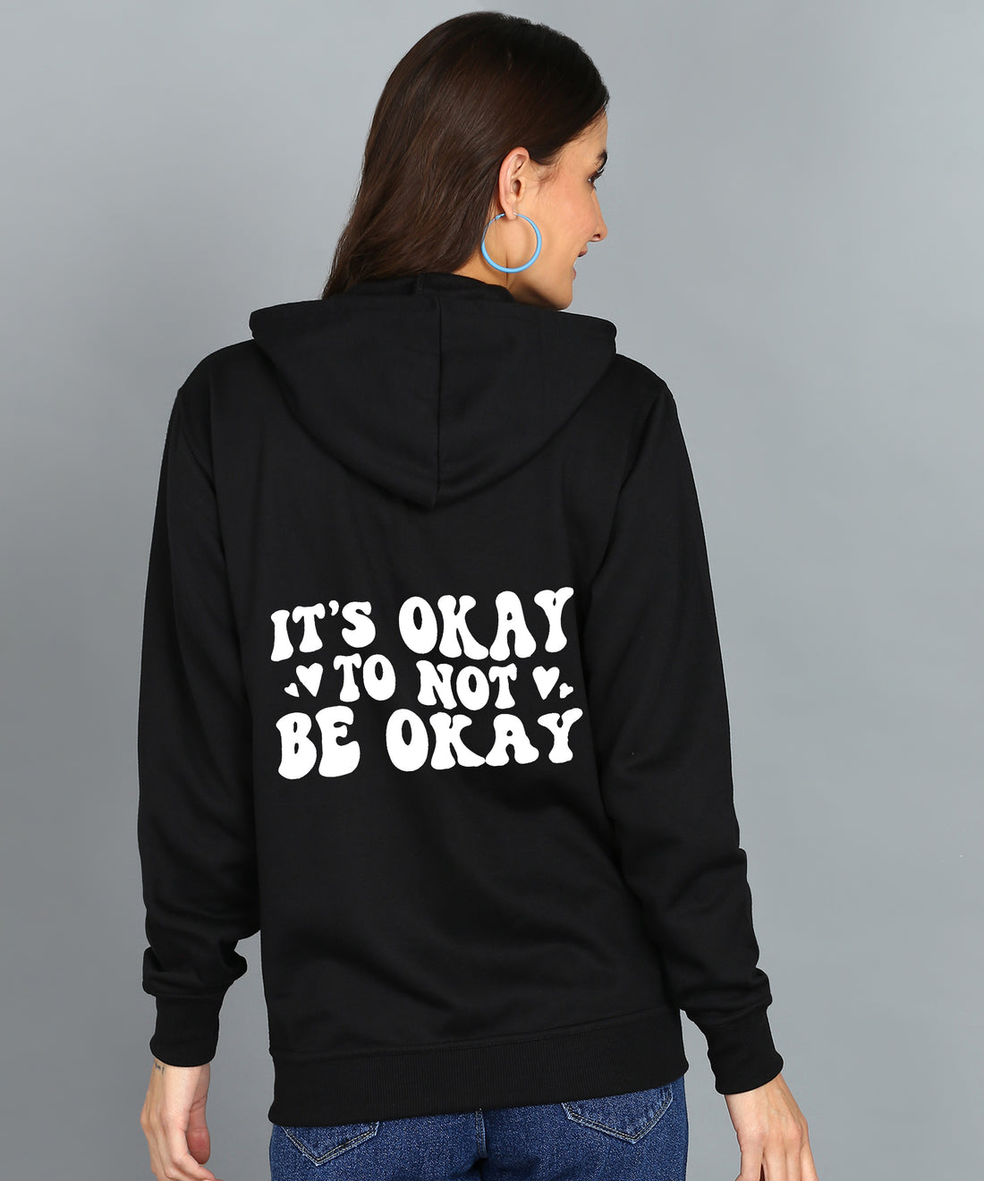 Back Printed Women's Cotton Full Zipper Sweatshirt Hoodies with Kangaroo Pocket Winter Wear Hooded Neck Sweatshirt