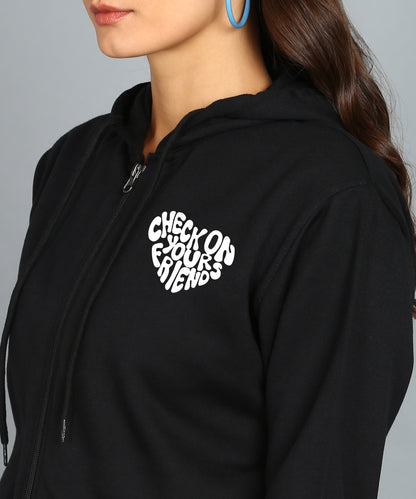 Back Printed Women's Cotton Full Zipper Sweatshirt Hoodies with Kangaroo Pocket Winter Wear Hooded Neck Sweatshirt