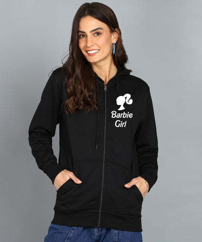 Back Printed Women's Cotton Full Zipper Sweatshirt Hoodies with Kangaroo Pocket Winter Wear Hooded Neck Sweatshirt