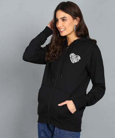 Back Printed Women's Cotton Full Zipper Sweatshirt Hoodies with Kangaroo Pocket Winter Wear Hooded Neck Sweatshirt
