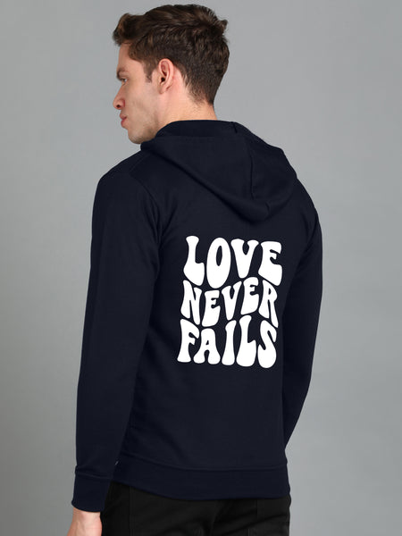 Love Never Fails Men's Back Printed Zipper Hoodie