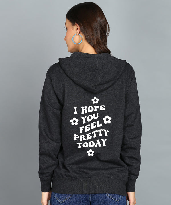 Back Printed Women's Cotton Full Zipper Sweatshirt Hoodies with Kangaroo Pocket Winter Wear Hooded Neck Sweatshirt