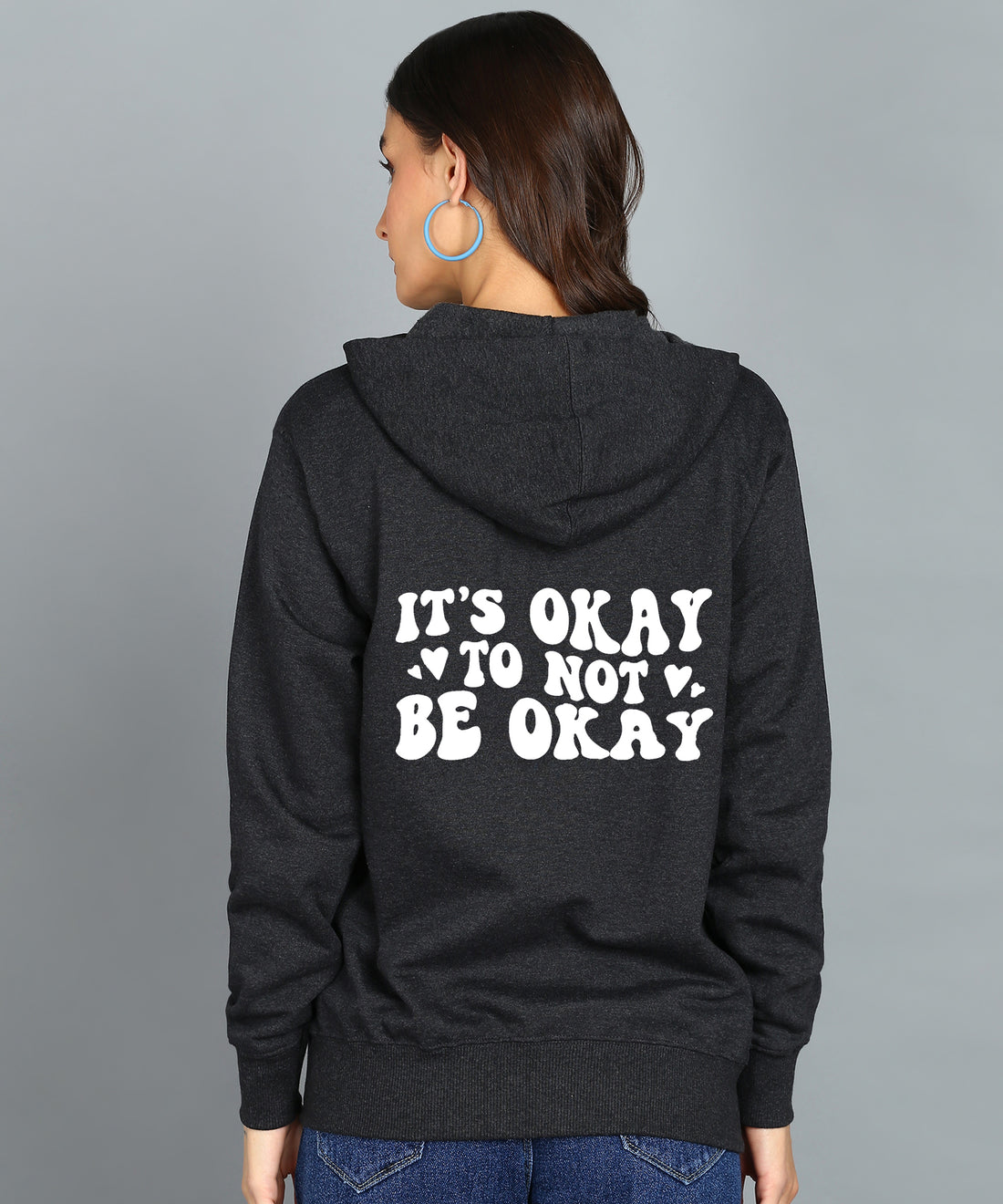 Back Printed Women's Cotton Full Zipper Sweatshirt Hoodies with Kangaroo Pocket Winter Wear Hooded Neck Sweatshirt