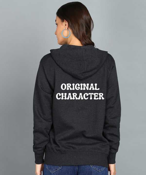 Back Printed Women's Cotton Full Zipper Sweatshirt Hoodies with Kangaroo Pocket Winter Wear Hooded Neck Sweatshirt