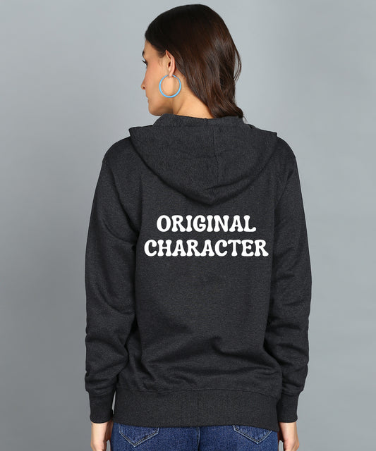 Back Printed Women's Cotton Full Zipper Sweatshirt Hoodies with Kangaroo Pocket Winter Wear Hooded Neck Sweatshirt